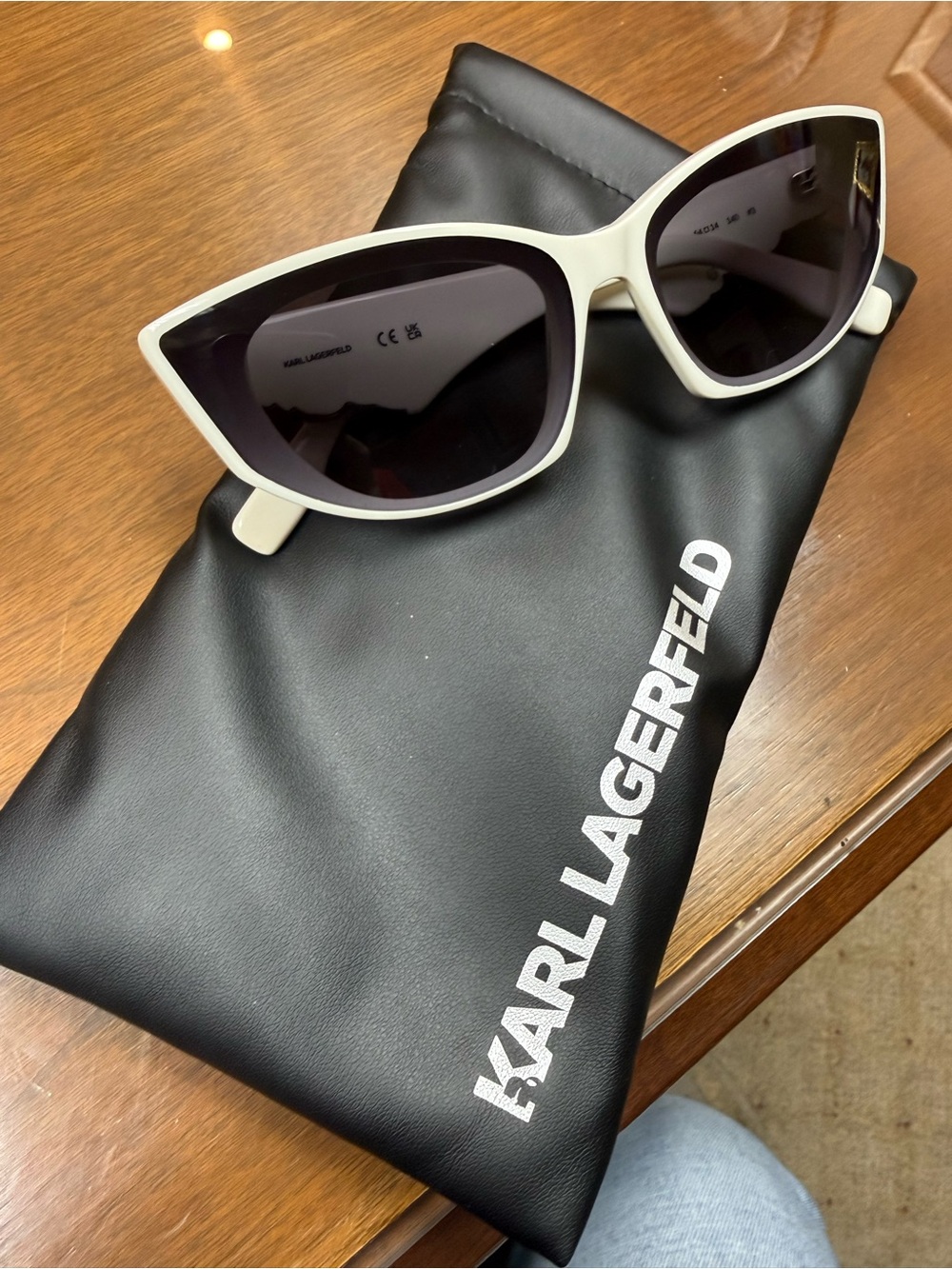 Karl Lagerfeld White Cat-Eye Sunglasses with Black Lenses